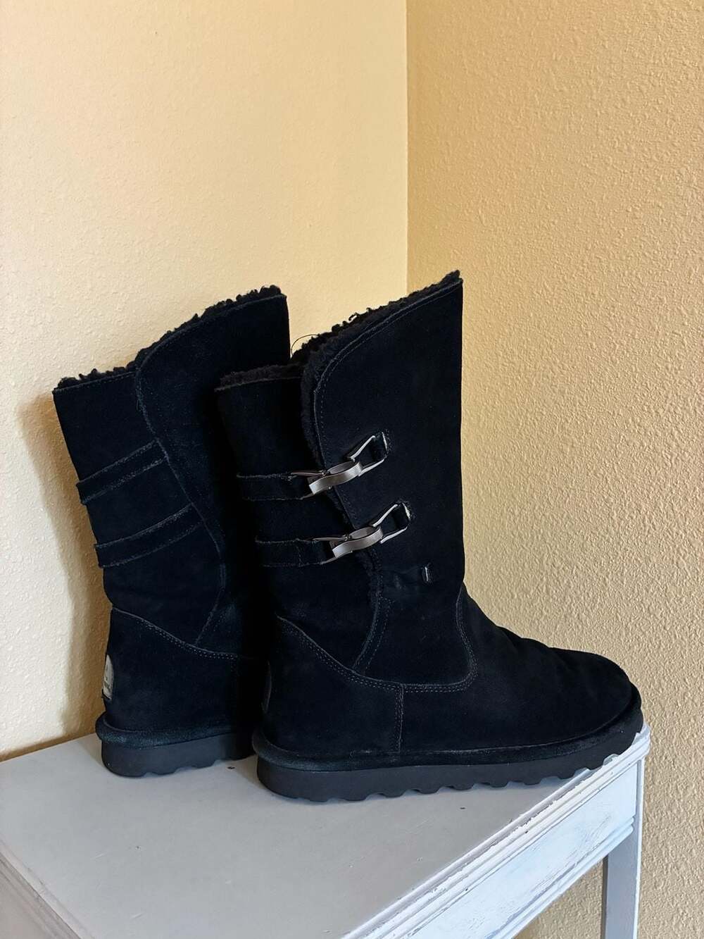 Bearpaw Black Jenna Suede Buckled Boots